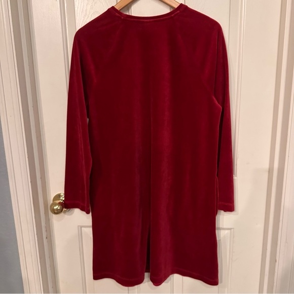 J. Jill Red Velvet Dress Long Sleeve Shift Size M Pima Cotton Holiday Romantic - Picture 8 of 8